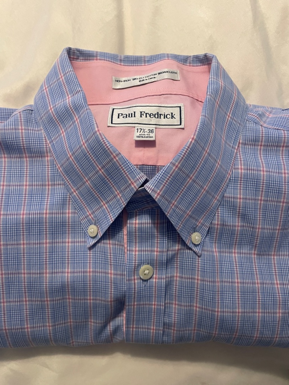 Paul Fredrick non-iron dress shirt  two-ply cotton broadcloth men’s 17 1/2” slim